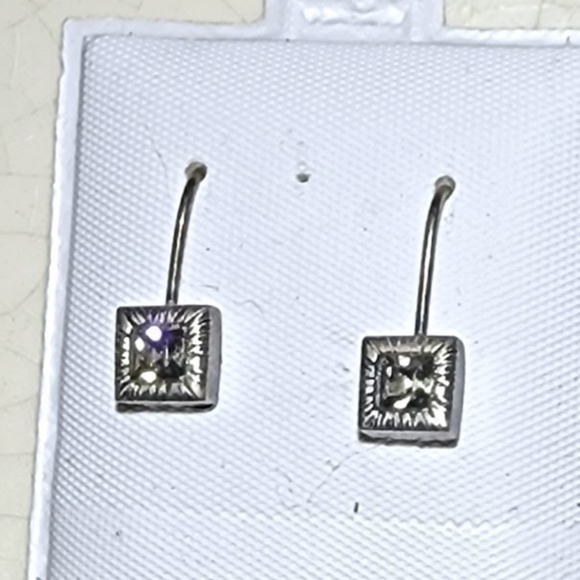 Short silver square rhinestone drop  minimalist earrings - Picture 2 of 2